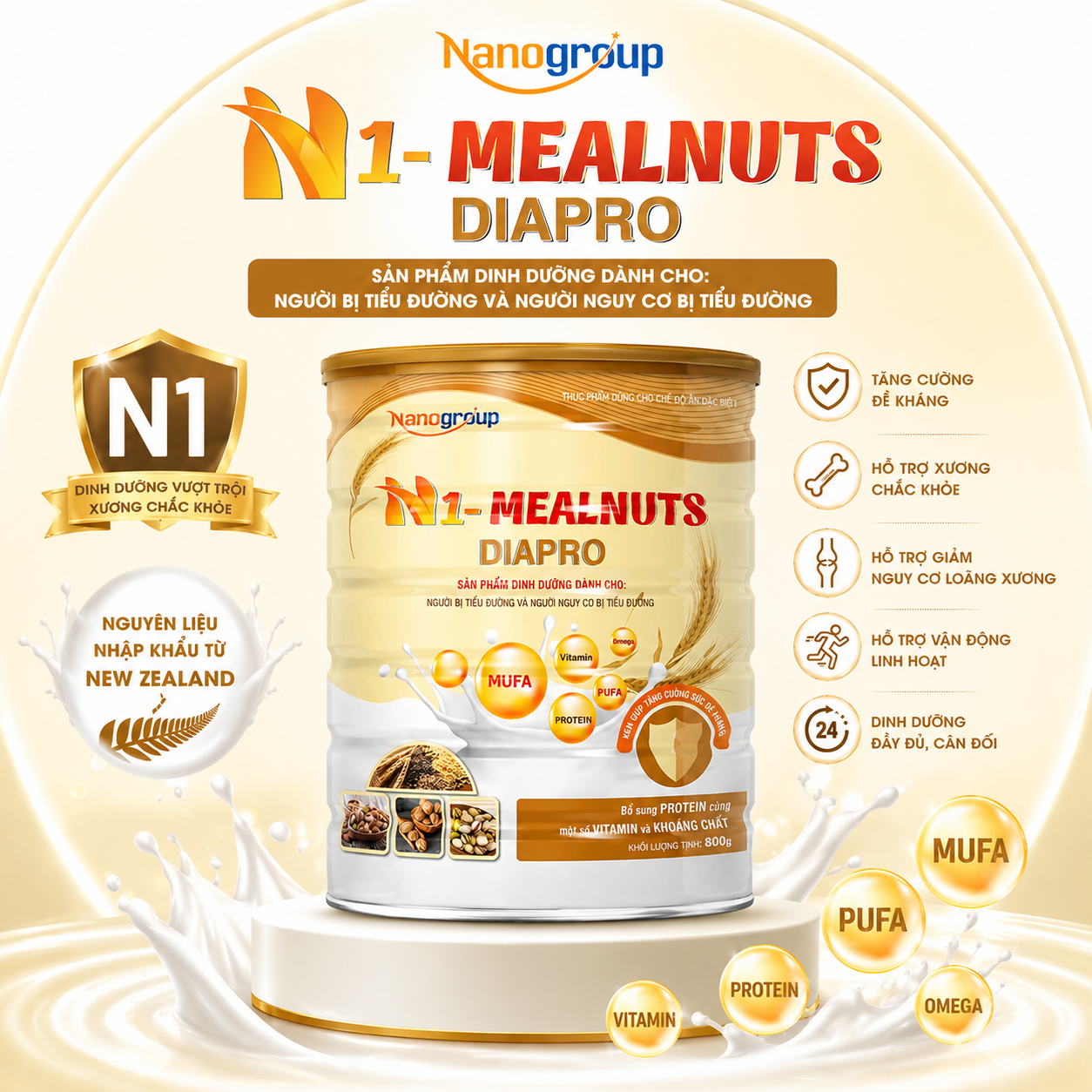 SỮA HẠT CAO CẤP N1-MEALNUTS DIAPRO LON 800G