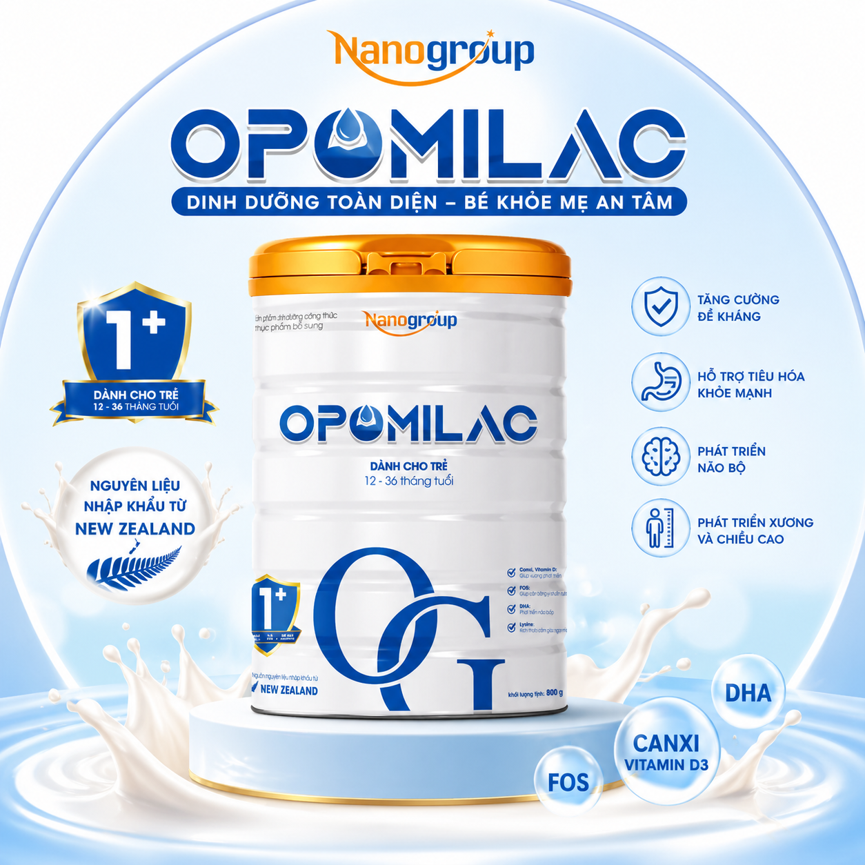 OPOMILAC 1+ LON 800G (Sữa dành cho bé từ 12 - 36 tháng tuổi)