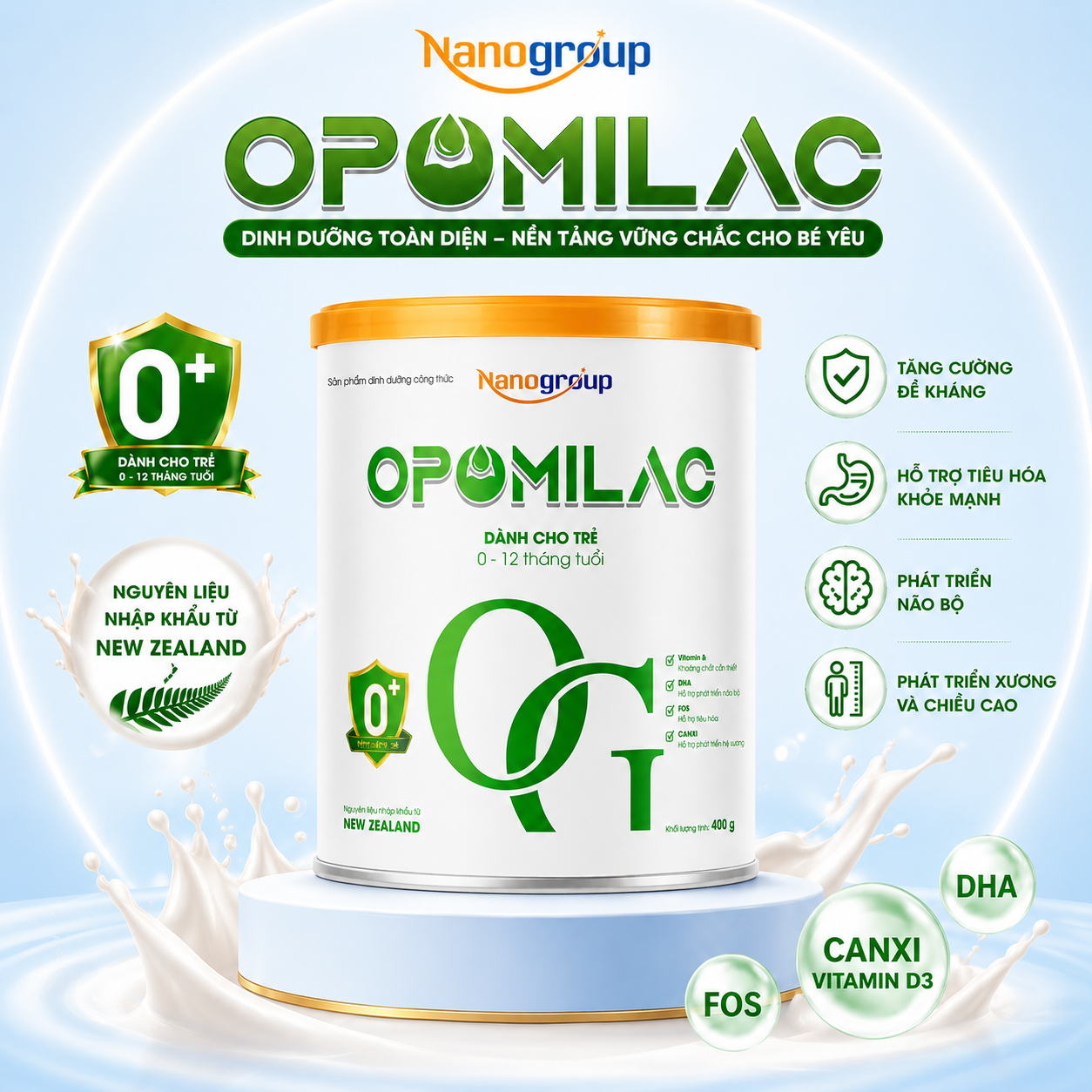 OPOMILAC 0+ LON 400G (Sữa dành cho bé từ 0 - 12 tháng tuổi)