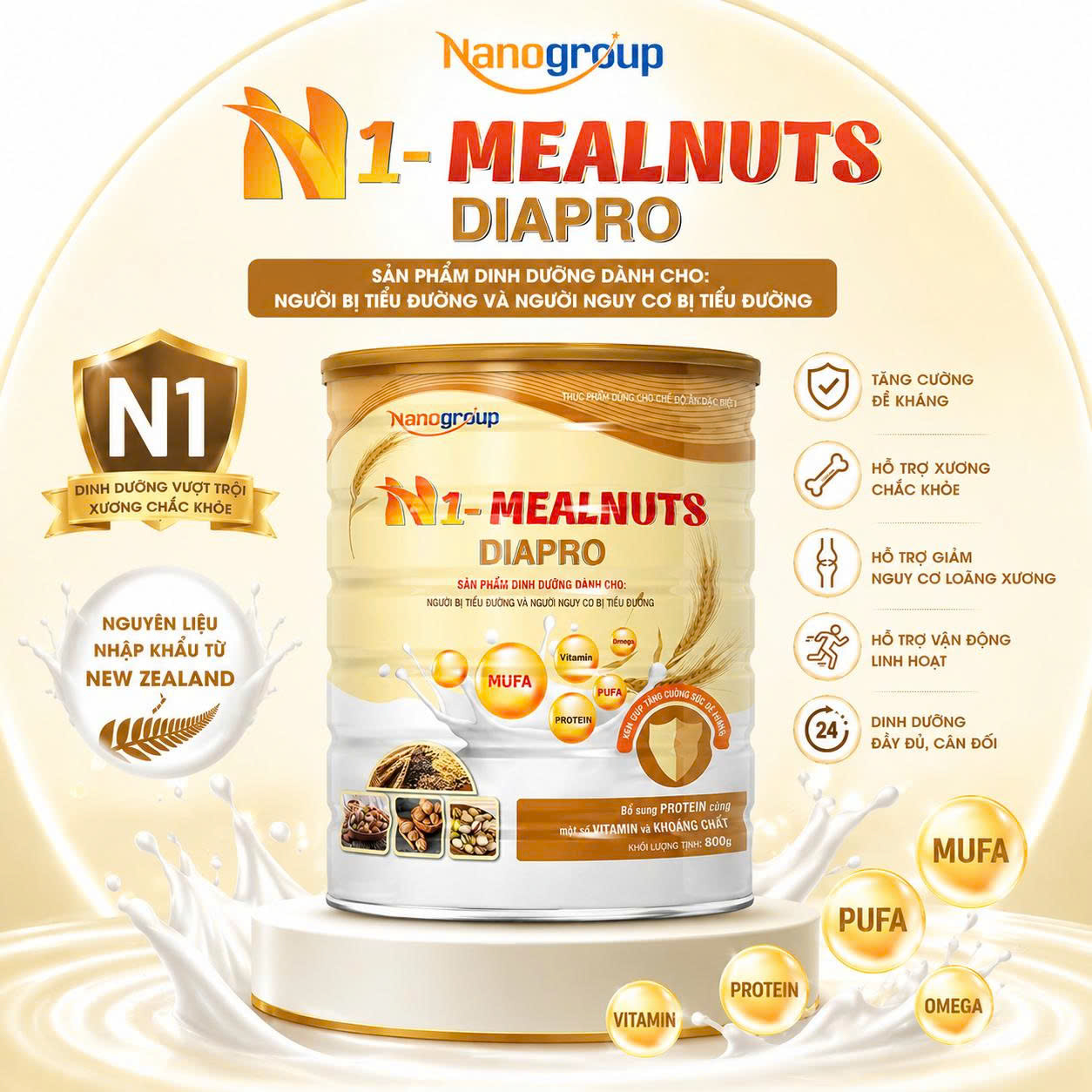 SỮA HẠT CAO CẤP N1-MEALNUTS DIAPRO LON 800G